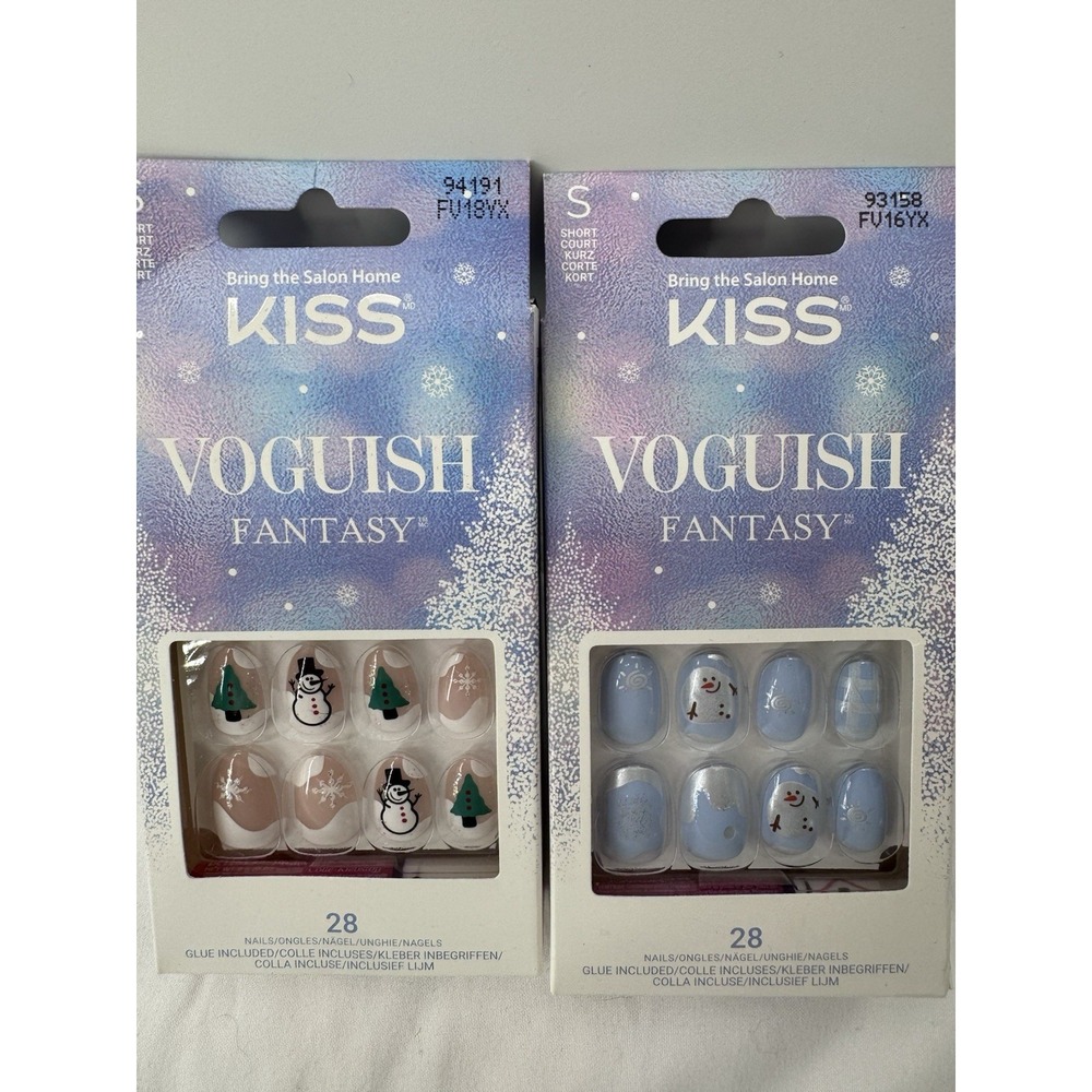 KISS Voguish Press on Nails, Holiday Snowman Christmas TWO Sets!
